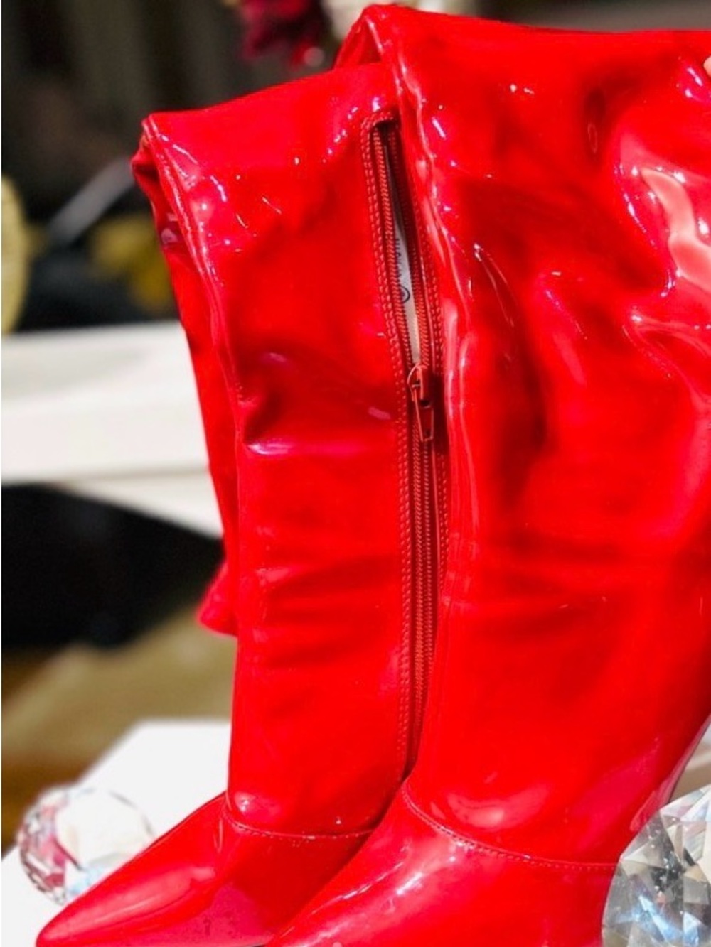 Red Patent Mid-Calf Women's Boots - Unbranded
